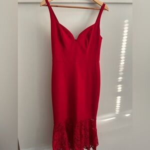 Red form fitting lace hem dress - size 4